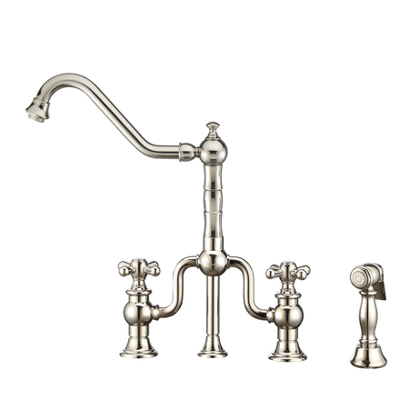 WHITEHAUS Bridge Faucet W/ Long Traditional Swivel Spout, Cross Handles And Brass WHTTSCR3-9771-NT-PN